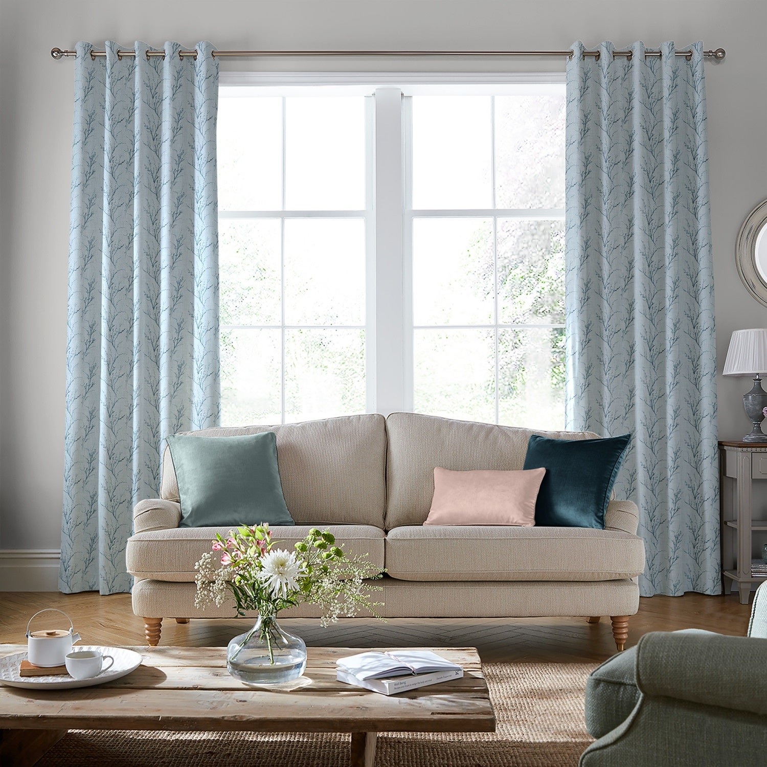 Laura Ashley Pussy Willow Embroidery Seaspray Curtain