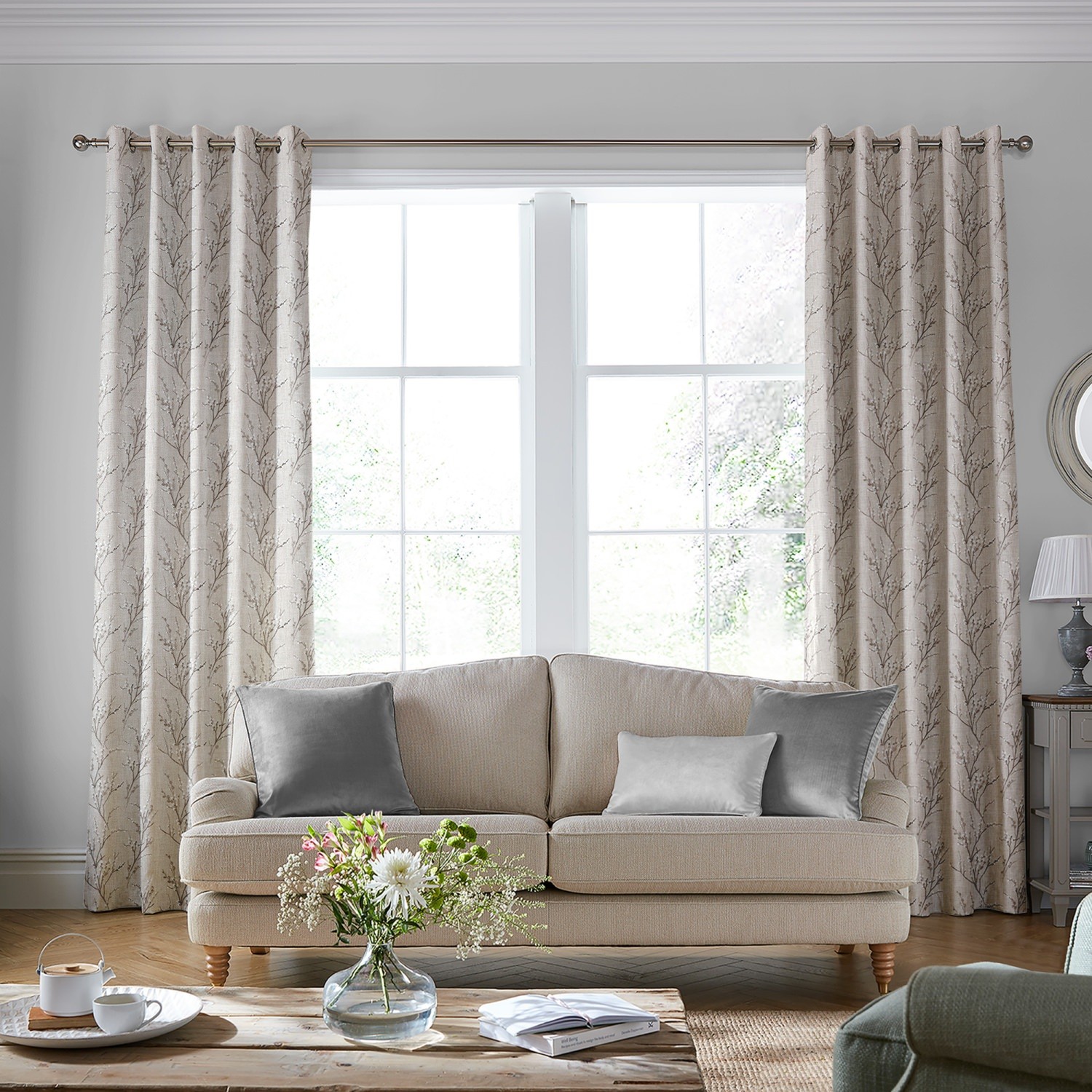 Laura Ashley Pussy Willow Embroidery Steel Curtain