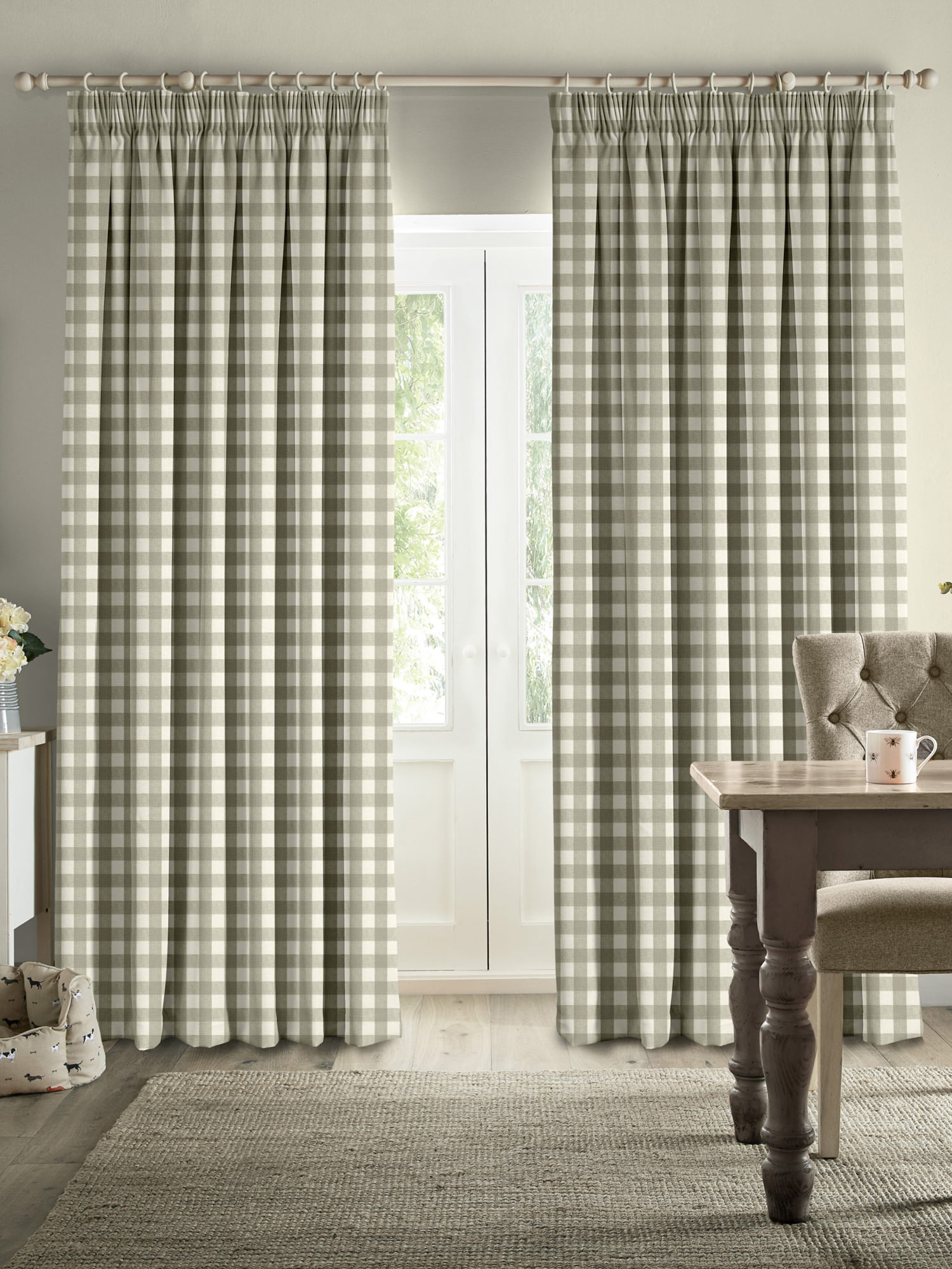 Sophie Allport Gingham Warm Stone Curtains