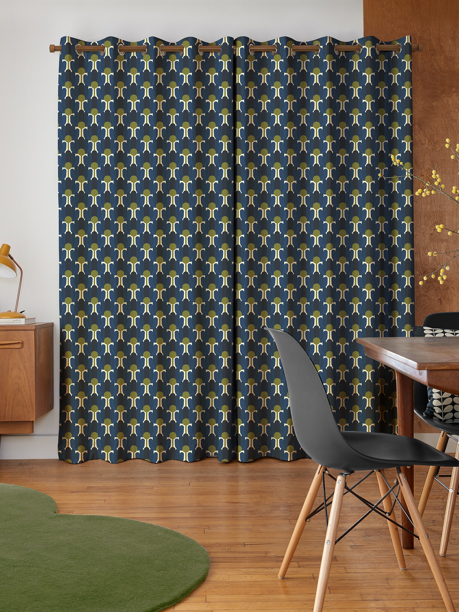 Orla Kiely Florida Navy Whale Curtains