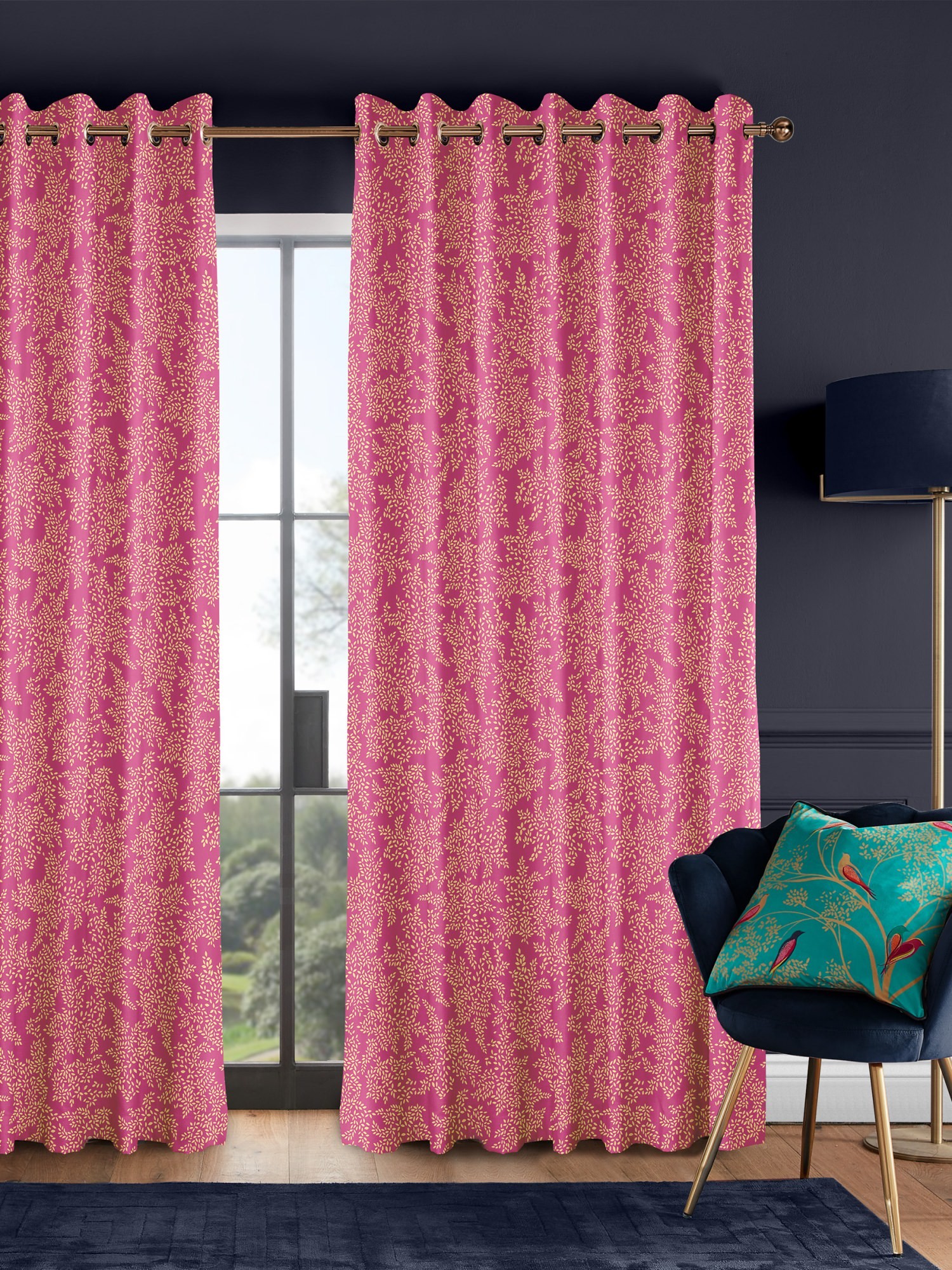 Sara Miller Little Leaves Fuchsia Curtains