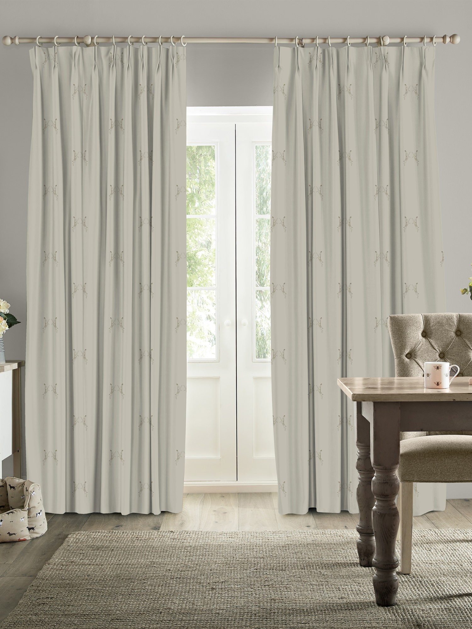 Sophie Allport Boxing Hares Natural Curtains