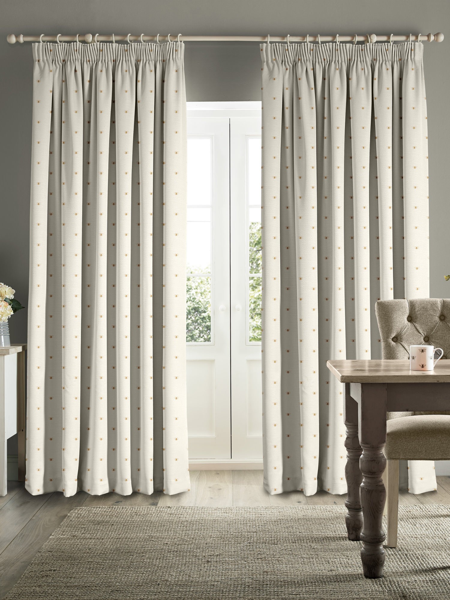 Sophie Allport Gold Bees Cream Curtains