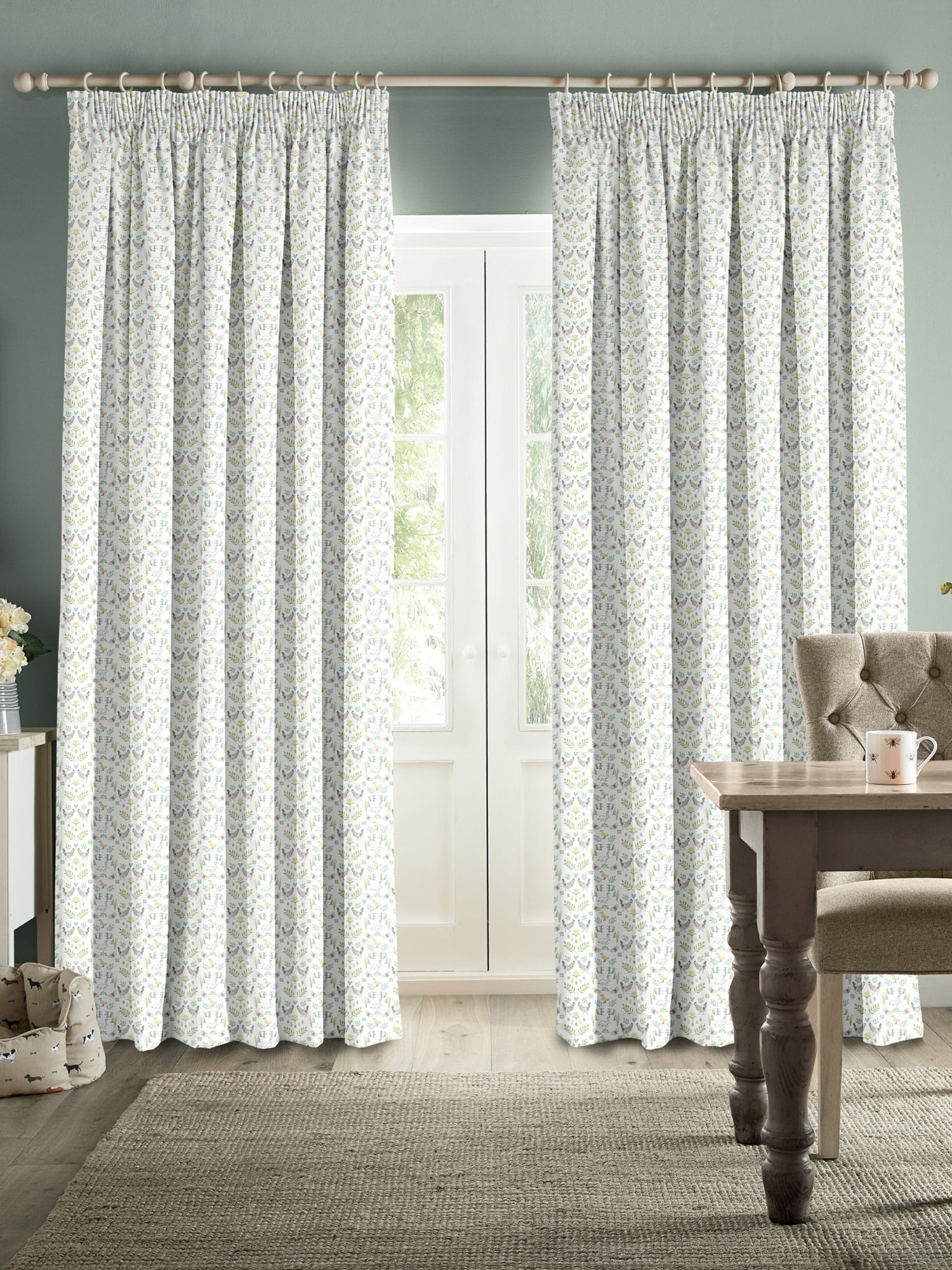 Sophie Allport Spring Chicken White Curtains