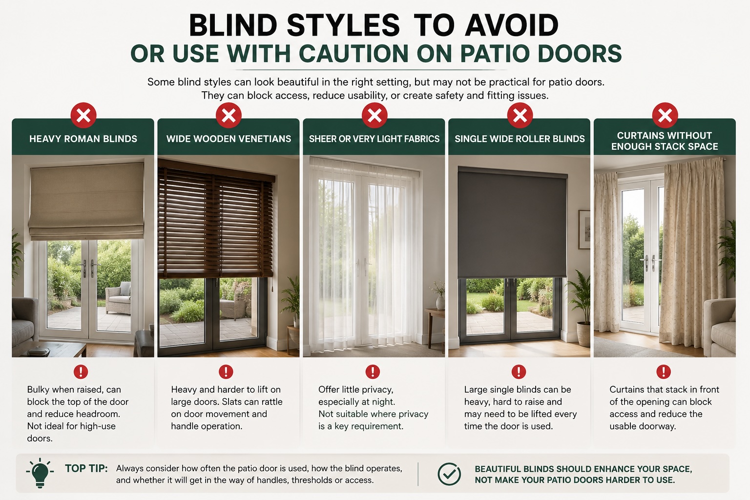 Blind Styles to Avoid or Use With Caution on Patio Doors