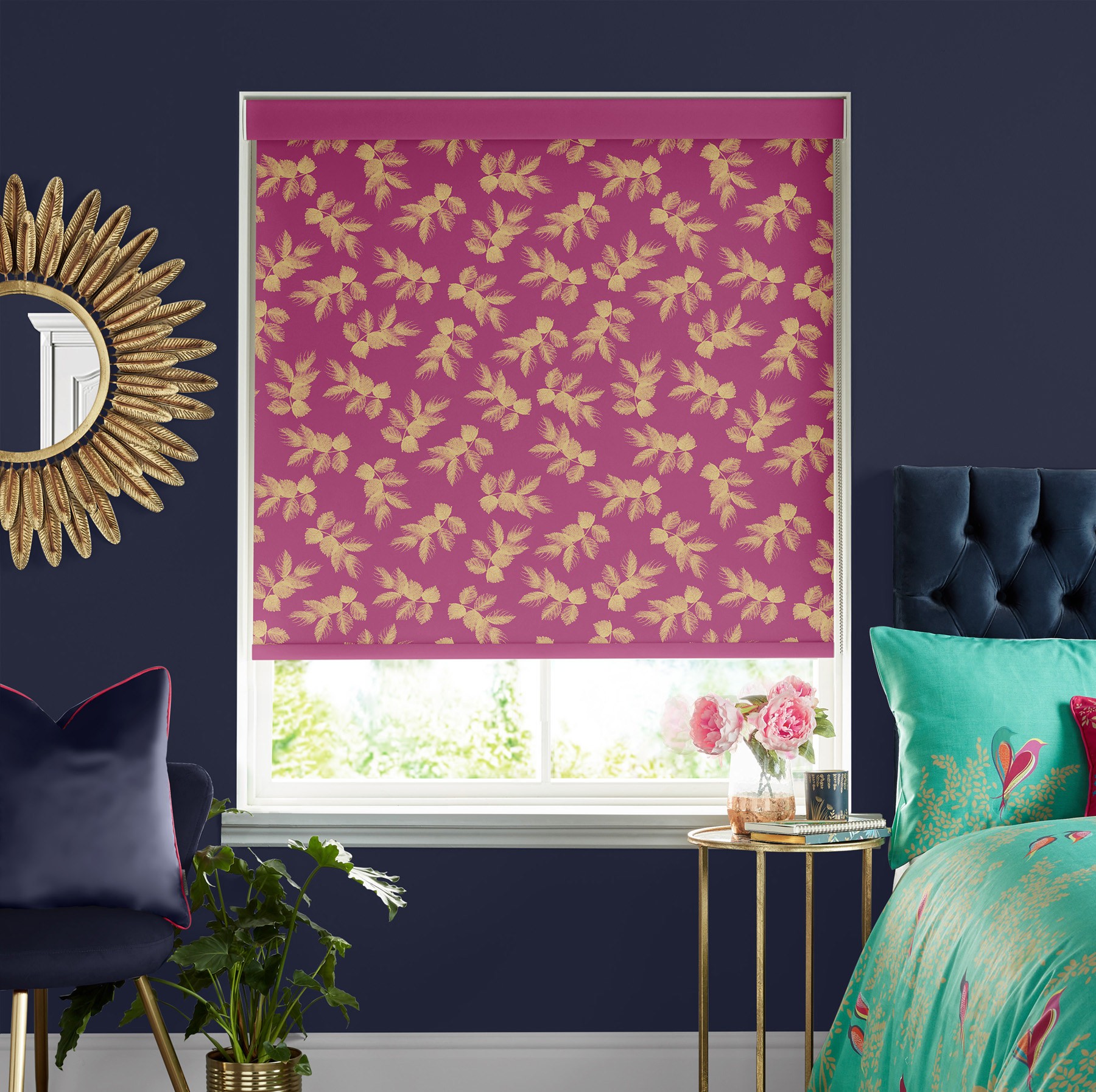 Sara Miller Etched Leaves Fuchsia