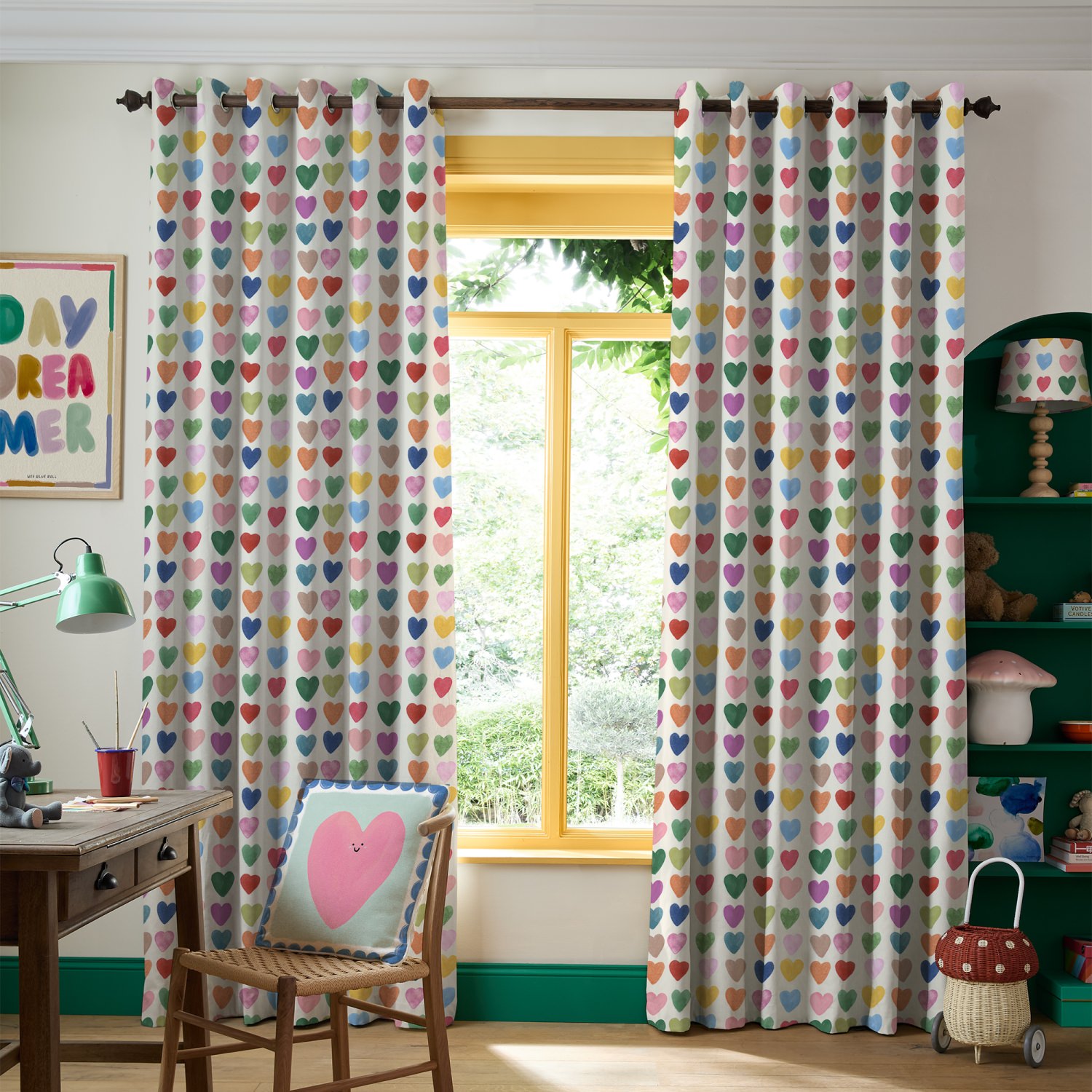 Bluebellgray Love Hearts Yellow Kids Curtains