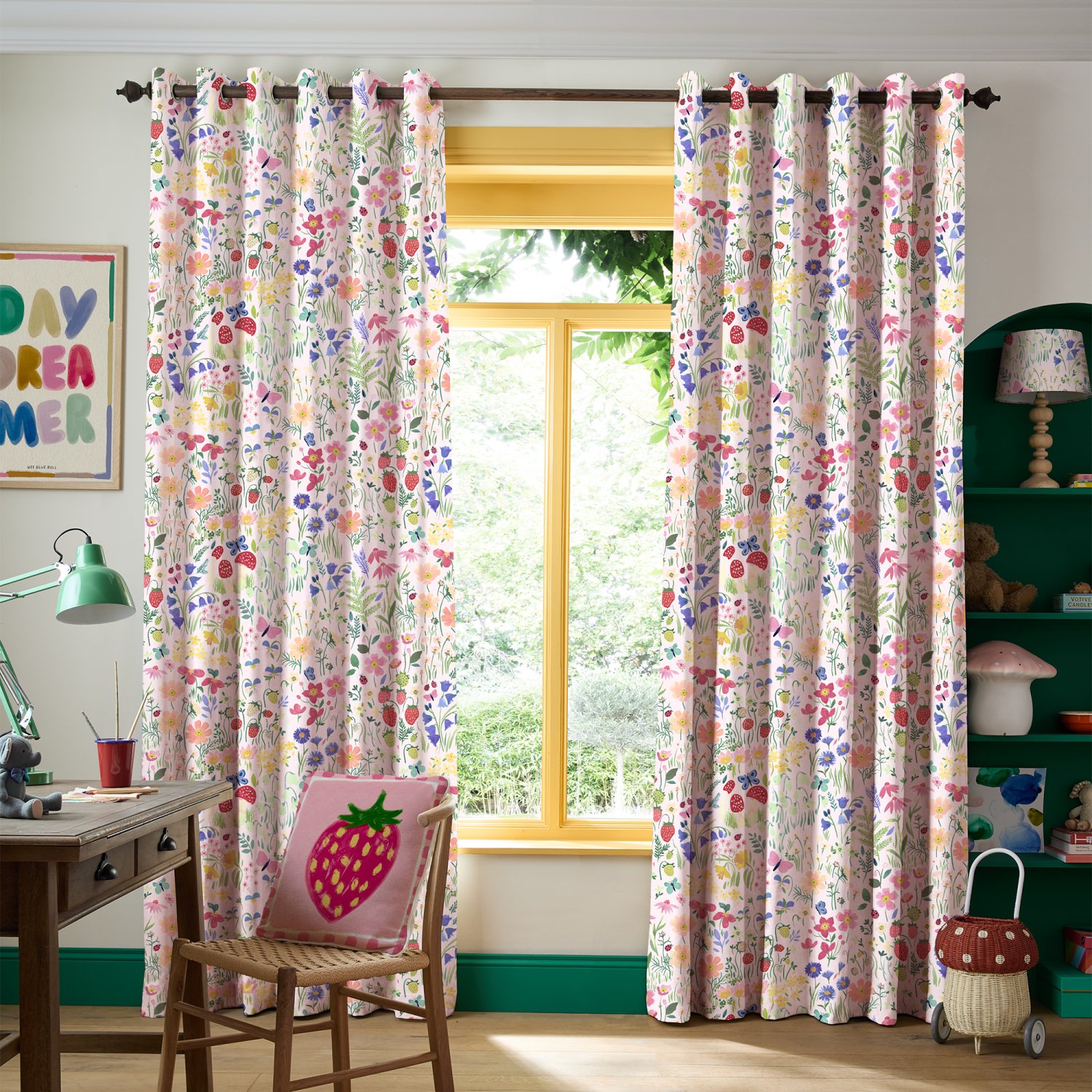 Bluebellgray Secret Garden Rose Pink Floral Curtains