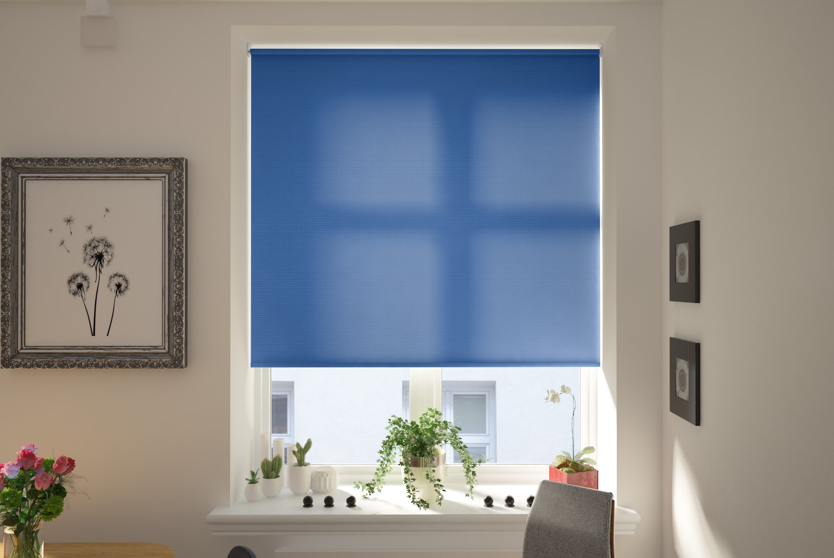 blue dimout roller blind