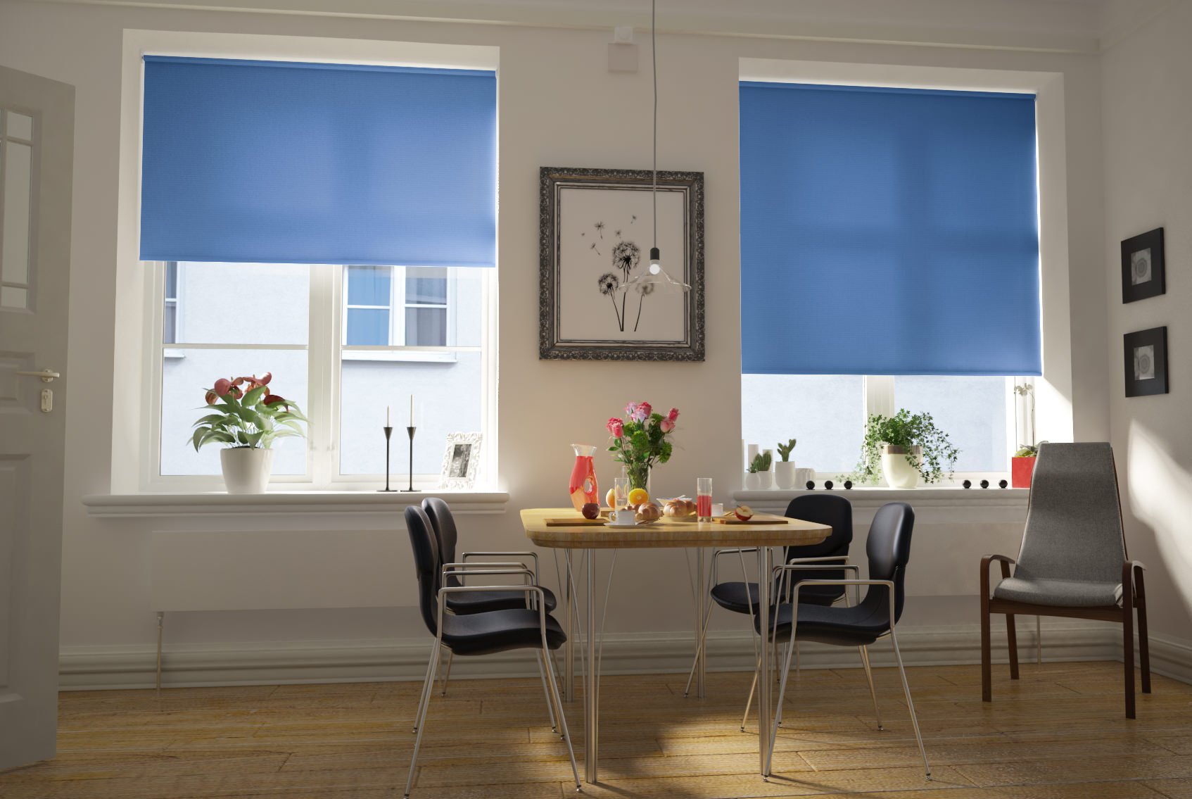 two roller blinds in rooms