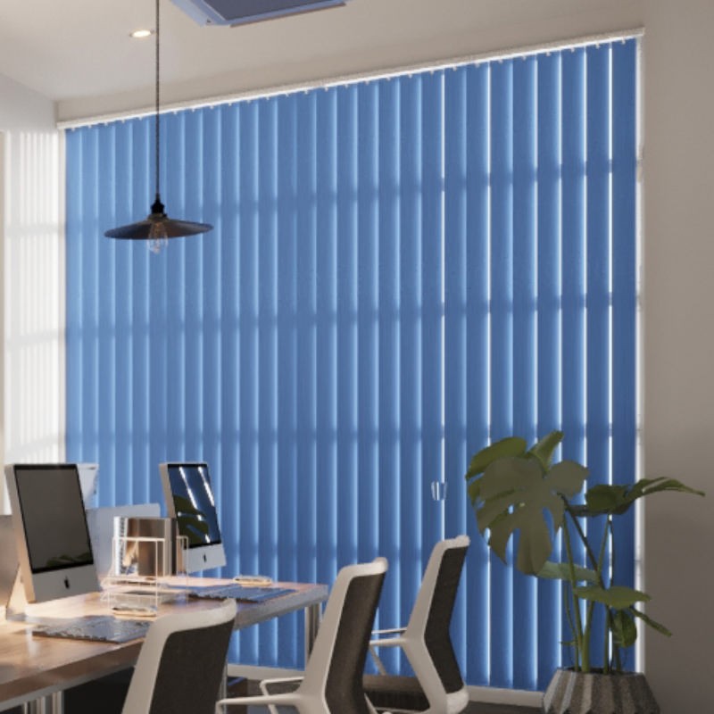 Commercial FR Cool Blue Blackout Vertical Blind