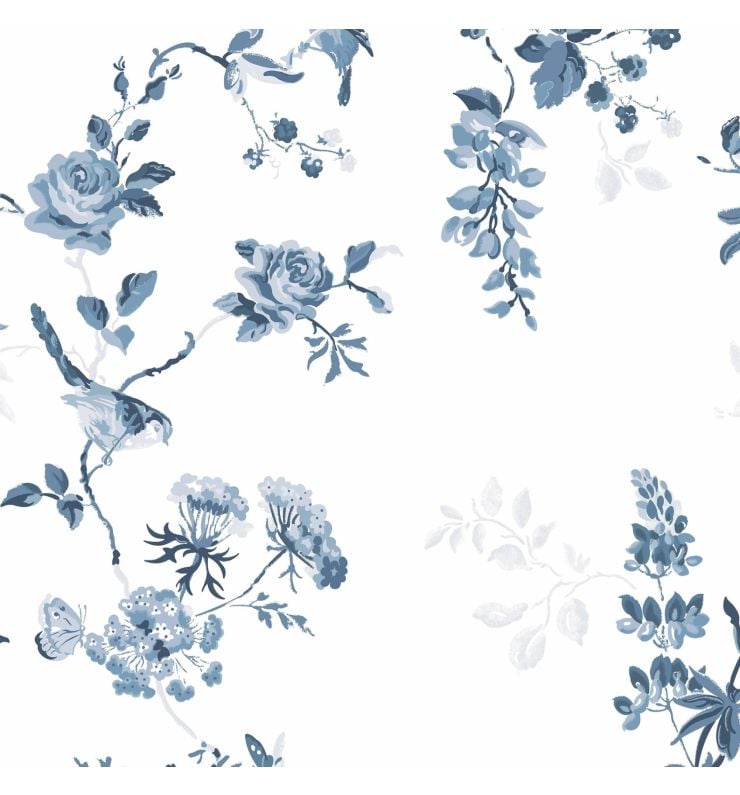 Birds and Roses Blue Dimout Roller Blind