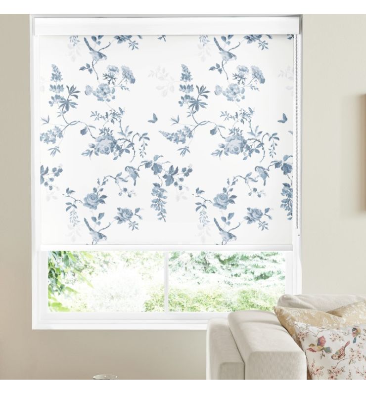 Birds and Roses Blue Dimout Roller Blind