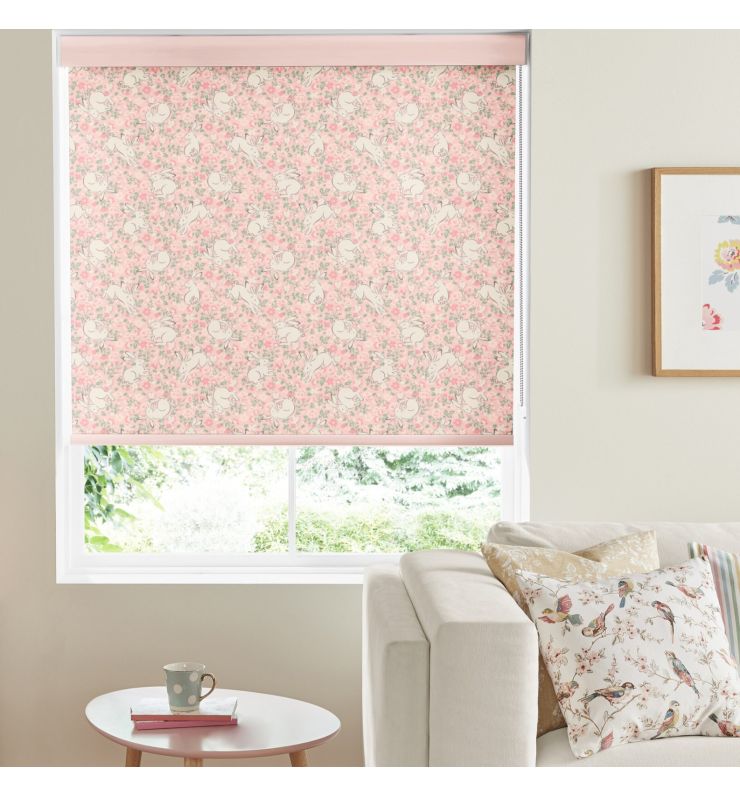 Jumping Bunnies Blush Dimout Roller Blind