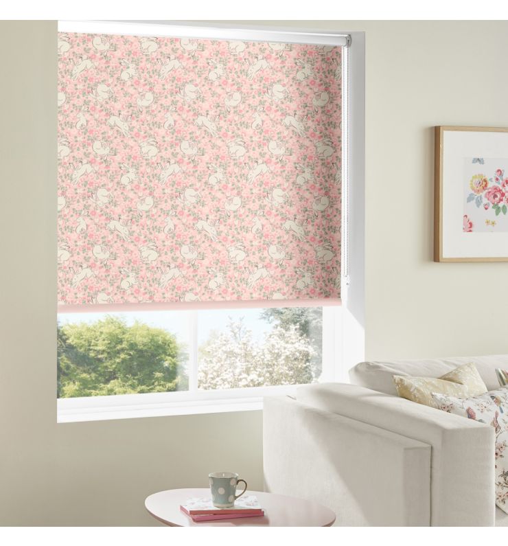 Jumping Bunnies Blush Dimout Roller Blind
