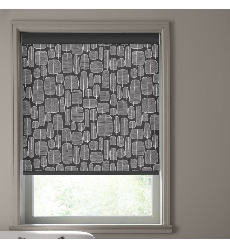 Little Trees Charcoal Dimout Roller Blind