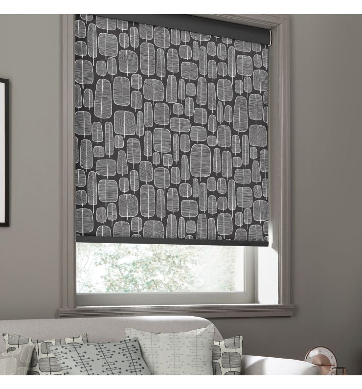 MissPrint Little Trees Charcoal Dimout Roller Blind
