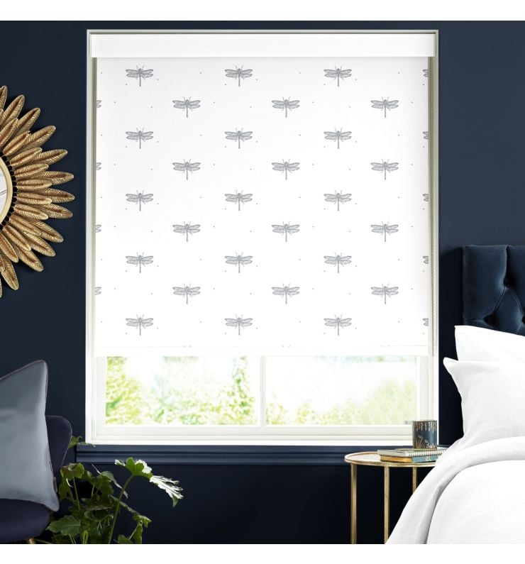 Dragonfly White Dimout Roller Blind