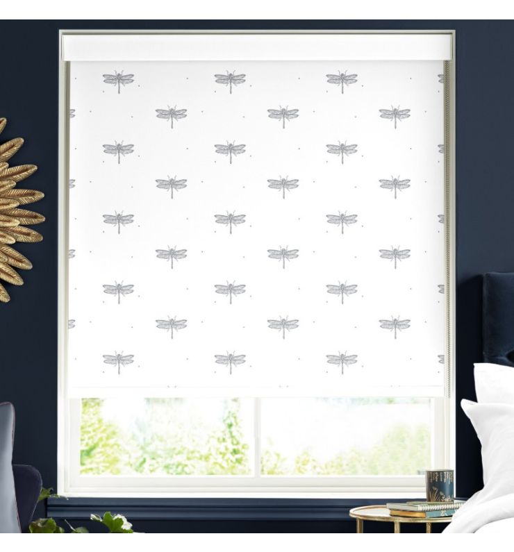 Dragonfly White Dimout Roller Blind