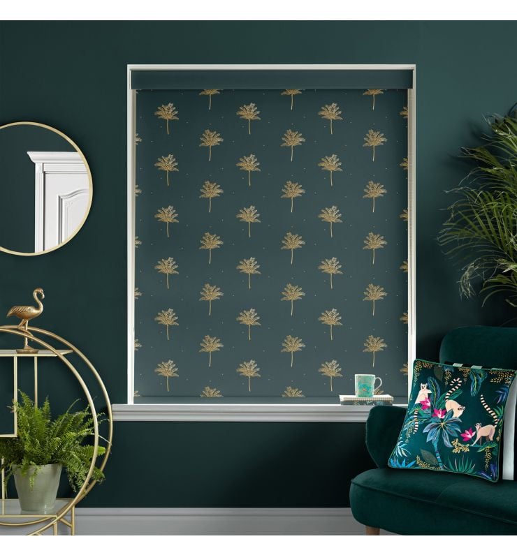 Sara Miller Small Palm Tree Forest Green Dimout Roller Blind