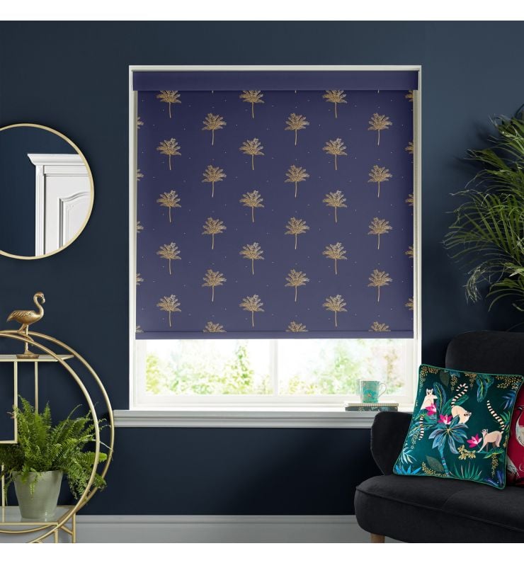 Sara Miller Small Palm Tree Navy Dimout Roller Blind