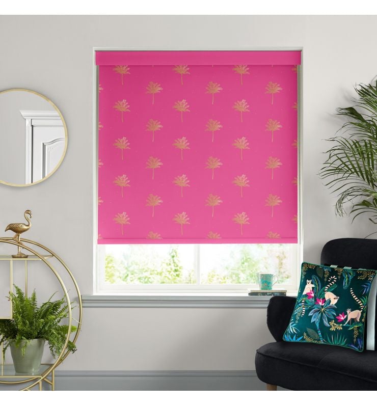Sara Miller Small Palm Tree Pink Dimout Roller Blind