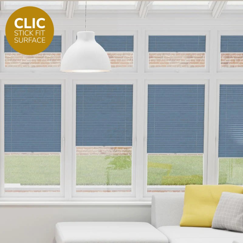 Clic Stick Fit Surface Sky Blue Pleated Blind