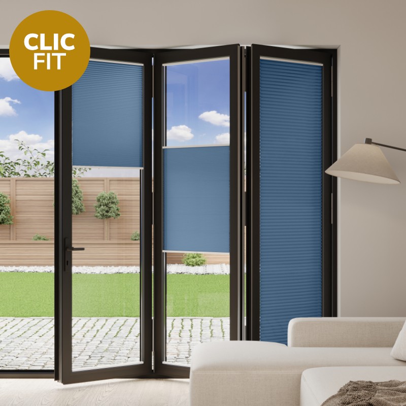 Prestige Clic Fit Blue Pleated BiFold Door Blind