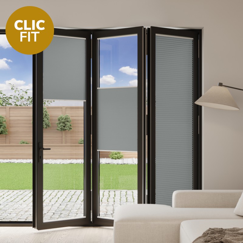 Prestige Clic Fit Mouse Grey Pleated BiFold Door Blind
