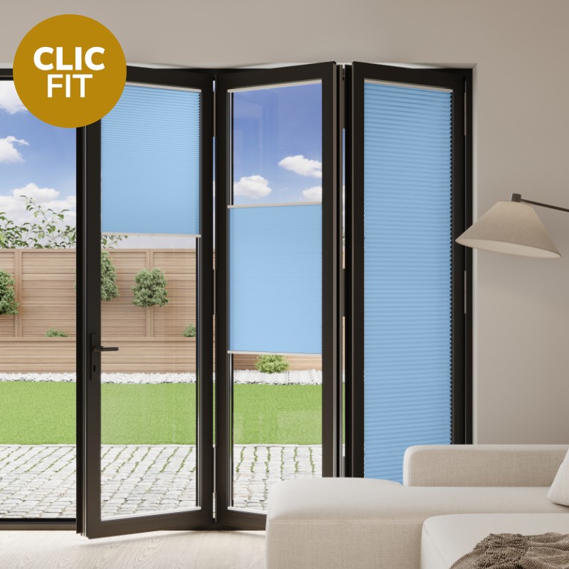 Prestige Clic Fit Sky Blue Pleated BiFold Door Blind