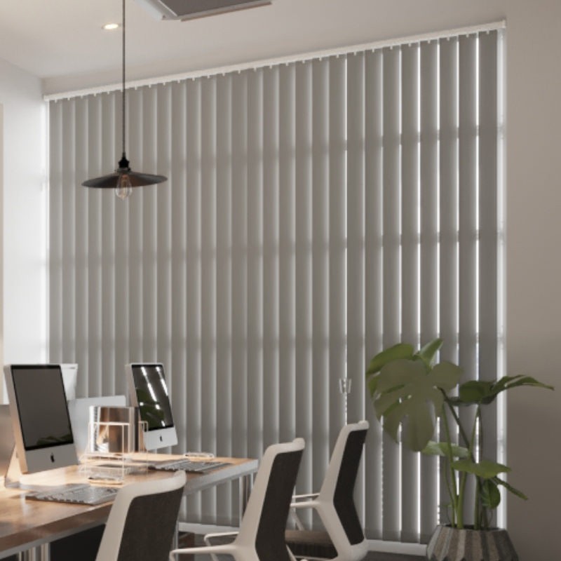Commercial FR Stone Grey Dimout Cordless Vertical Blind