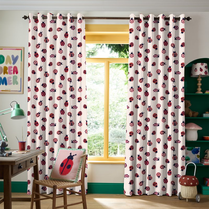 Bluebellgrey Little Ladybirds Poppy Red Animals Curtains