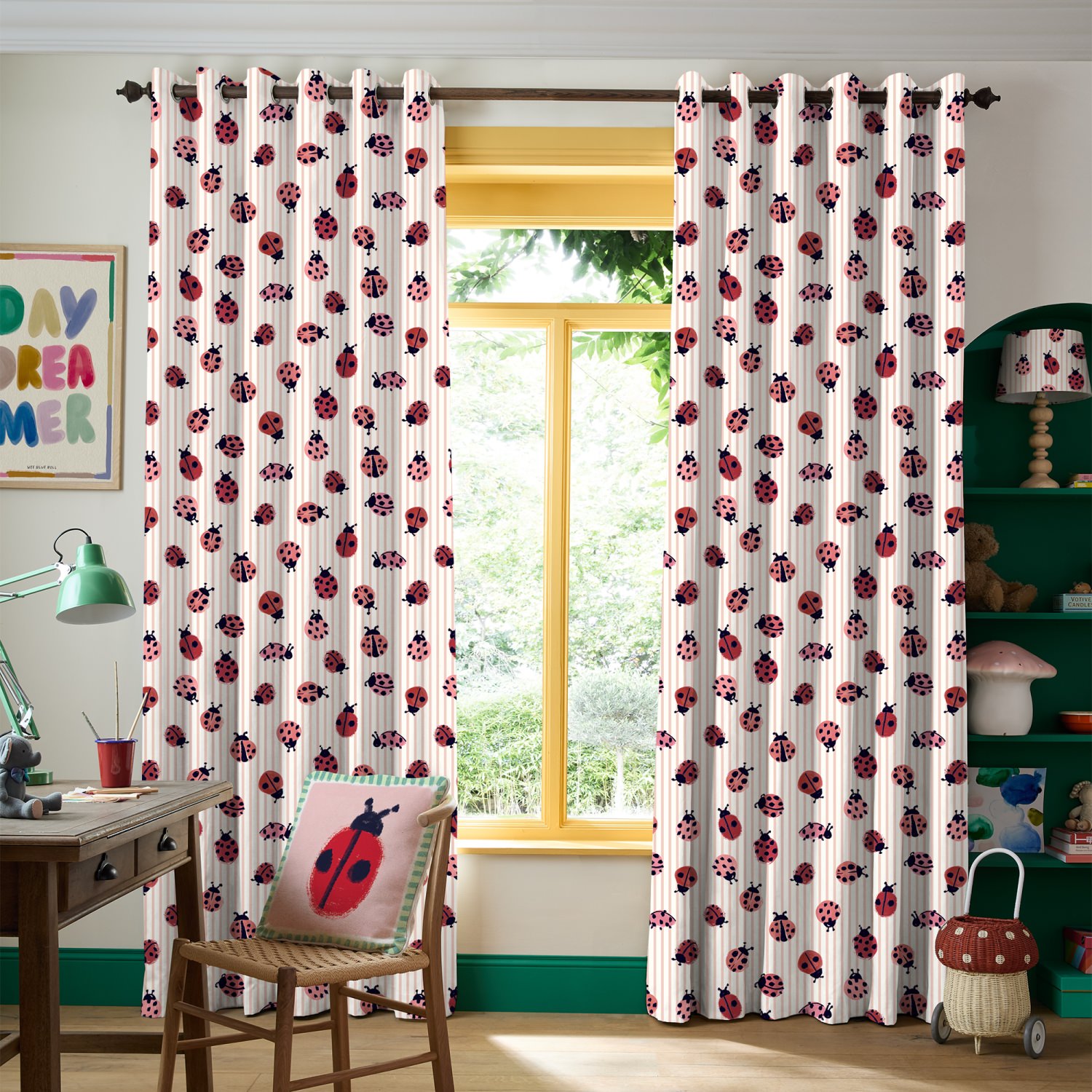 bluebellgrey little ladybirds poppy red animals curtains