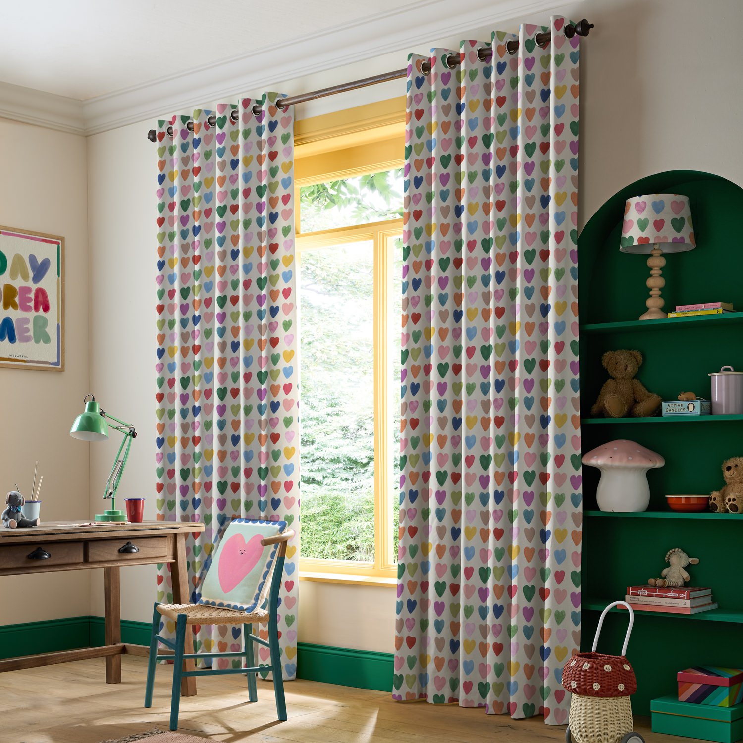 bluebellgrey love hearts yellow kids curtains