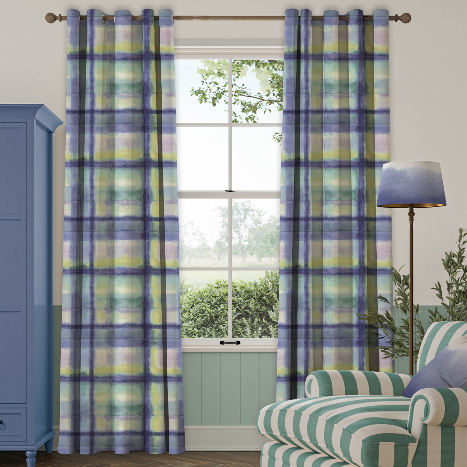 bluebellgrey tartan heather purple check curtains