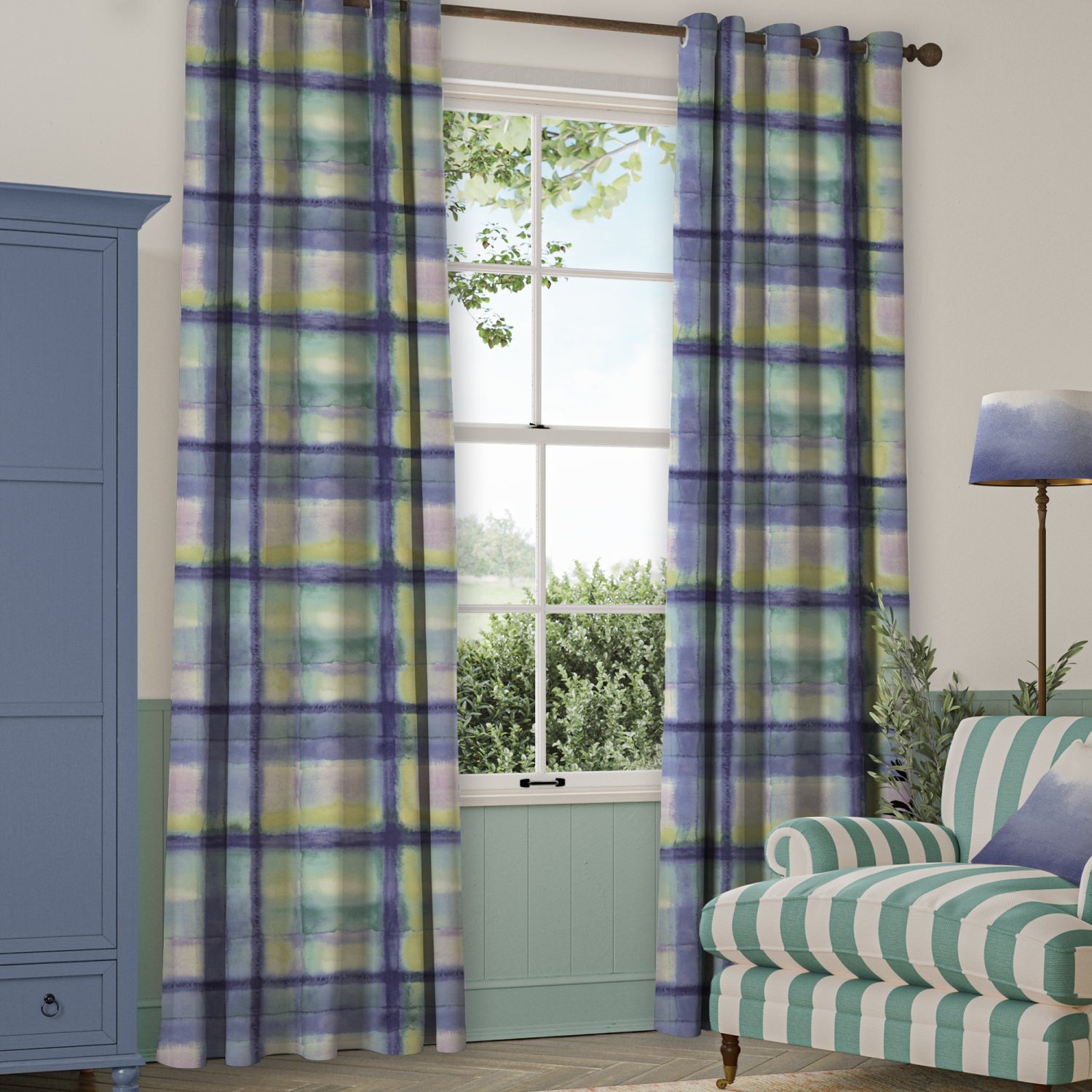 bluebellgrey tartan heather purple check curtains