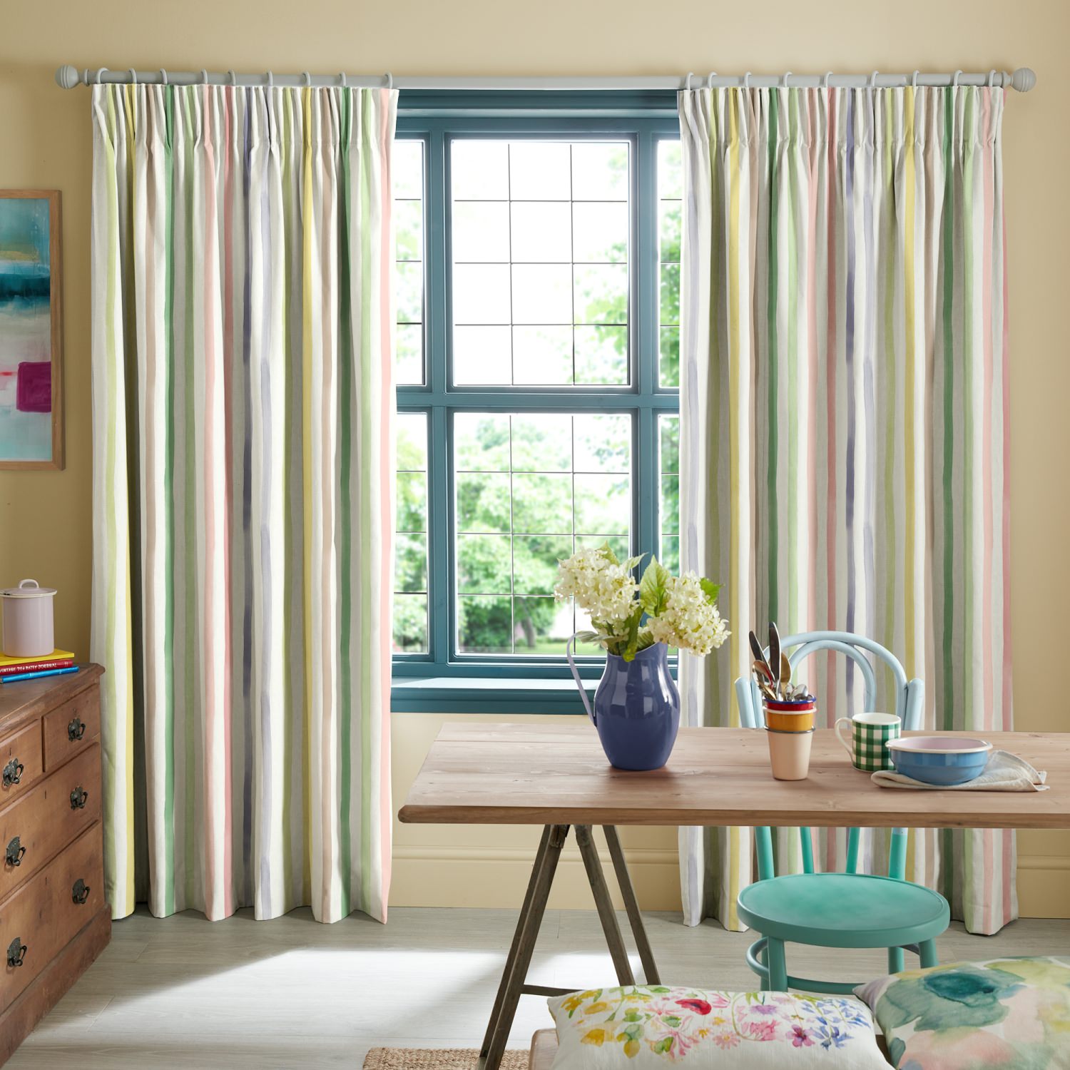 bluebellgrey watercolour stripe tetbury yellow stripes curtains