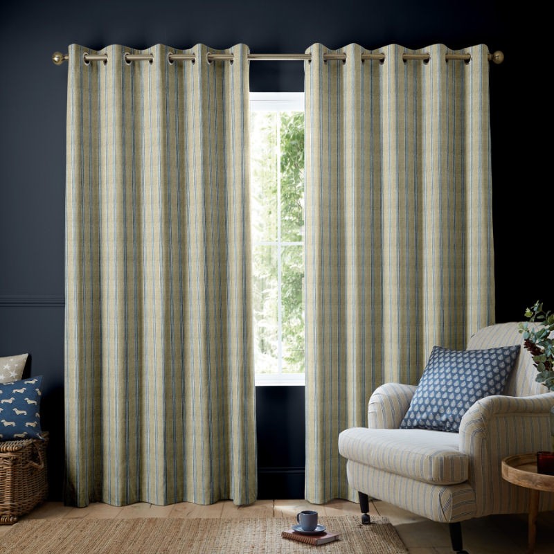 Emily Bond George Stripe Indigo Curtains