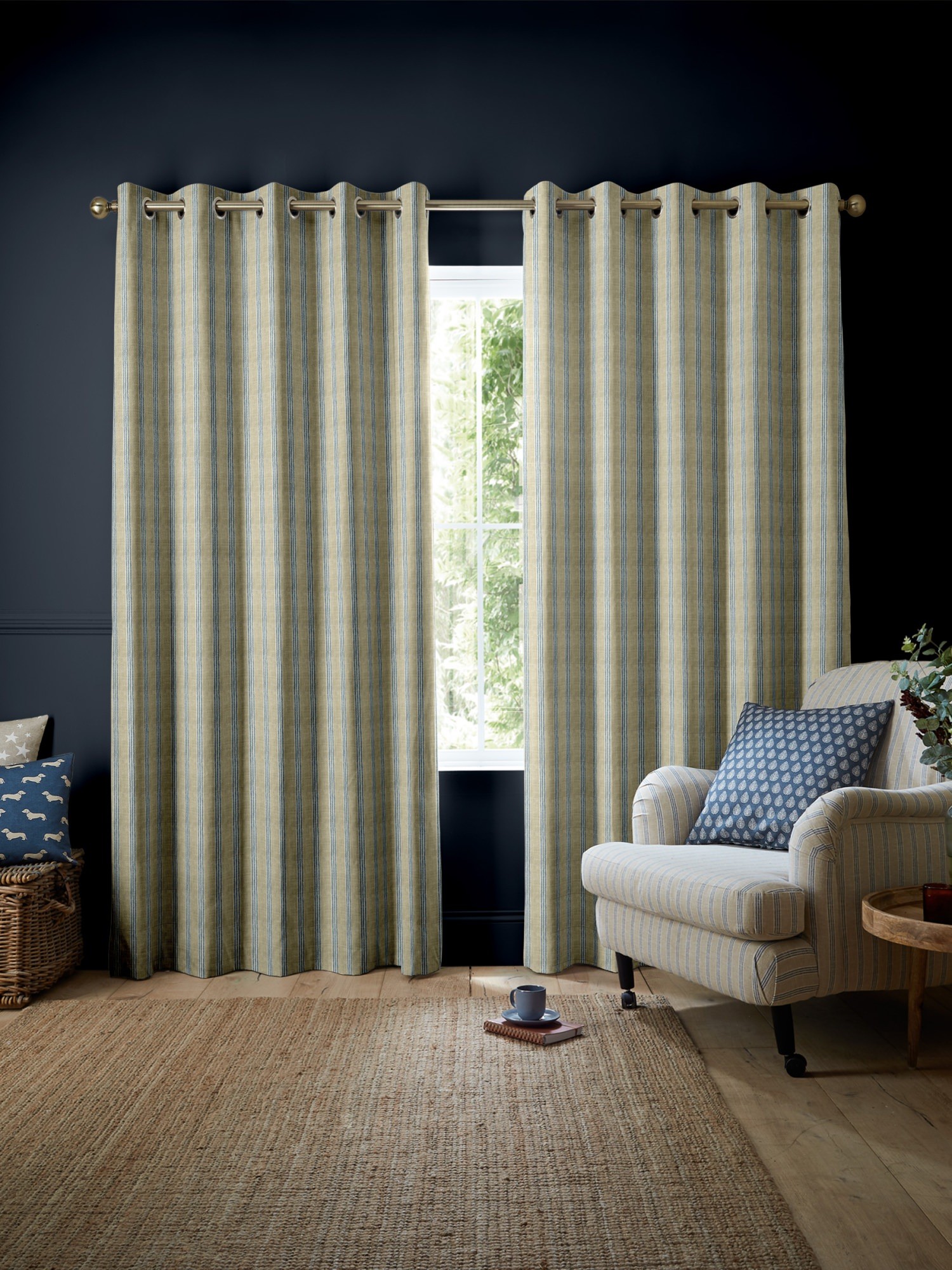 emily bond george stripe indigo curtains