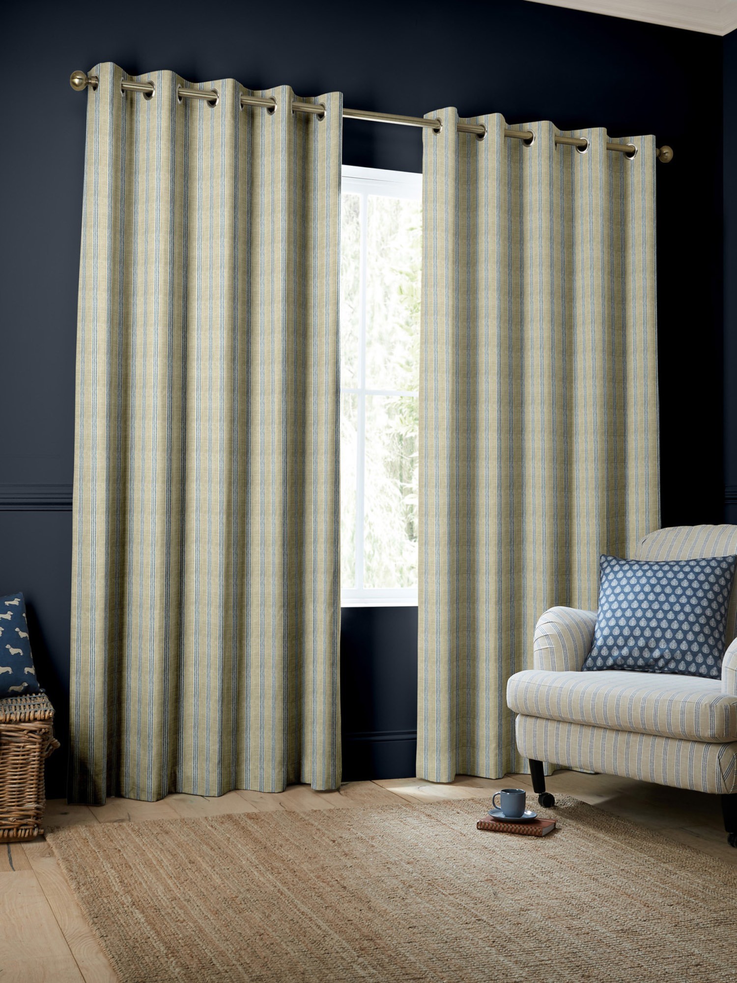 emily bond george stripe indigo curtains