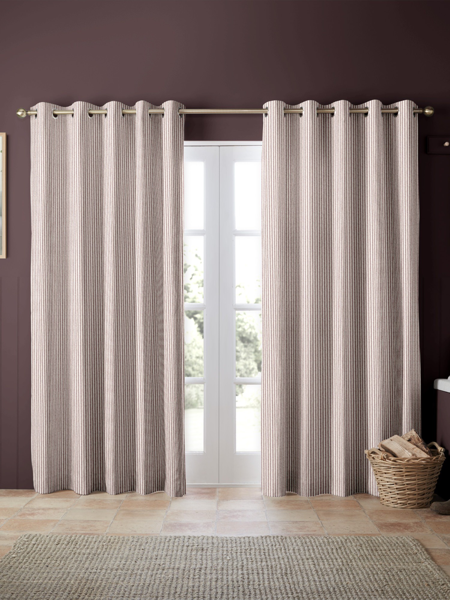 emily bond oscar stripe raspberry curtains