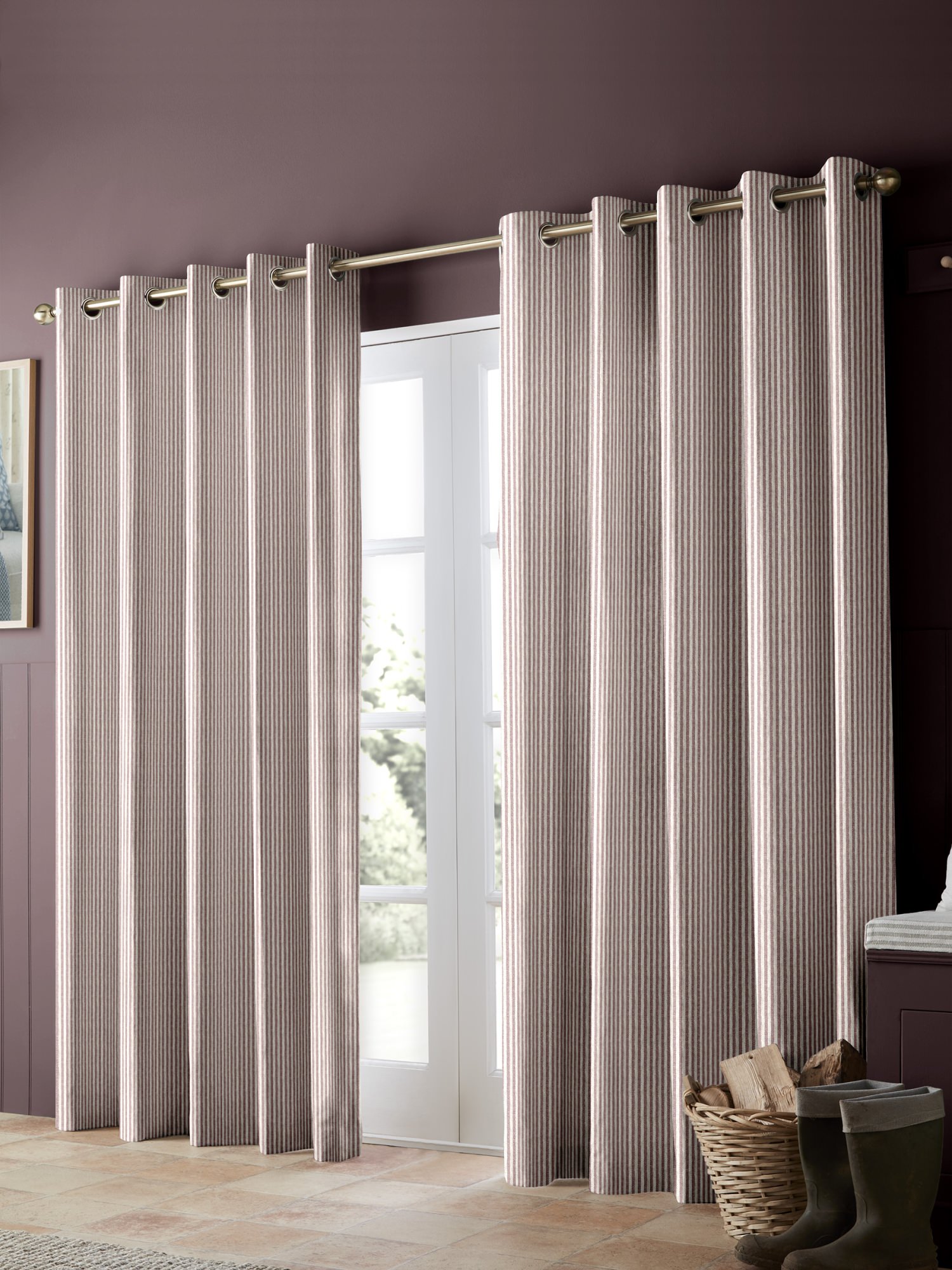 emily bond oscar stripe raspberry curtains