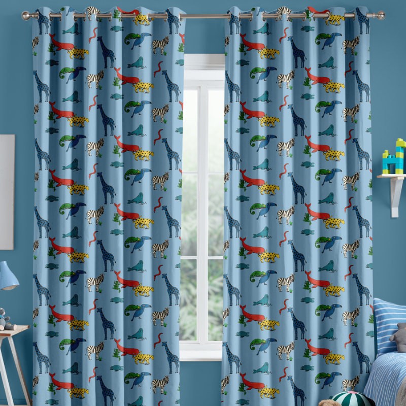 Cath Kidson Animals Mid Blue Curtains