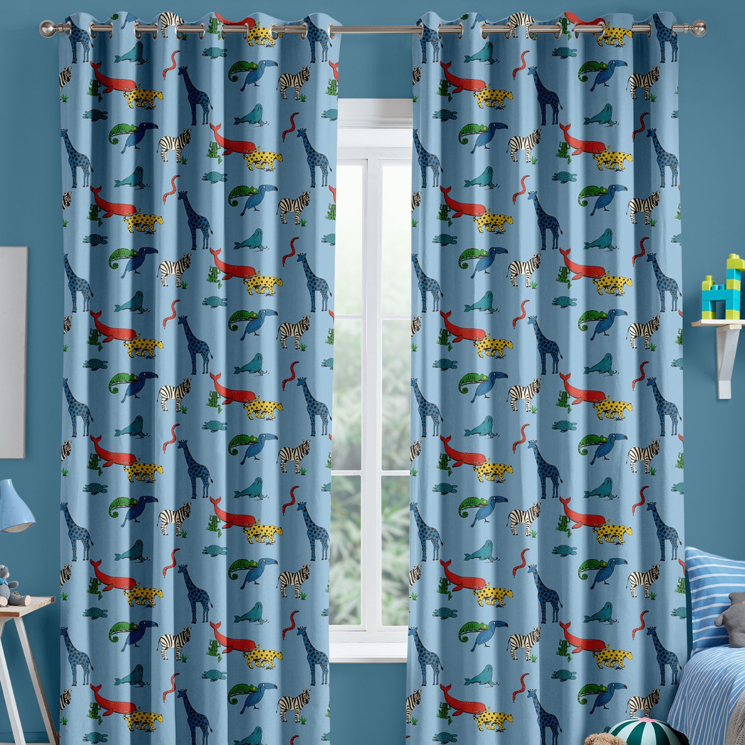 cath kidson animals mid blue curtains