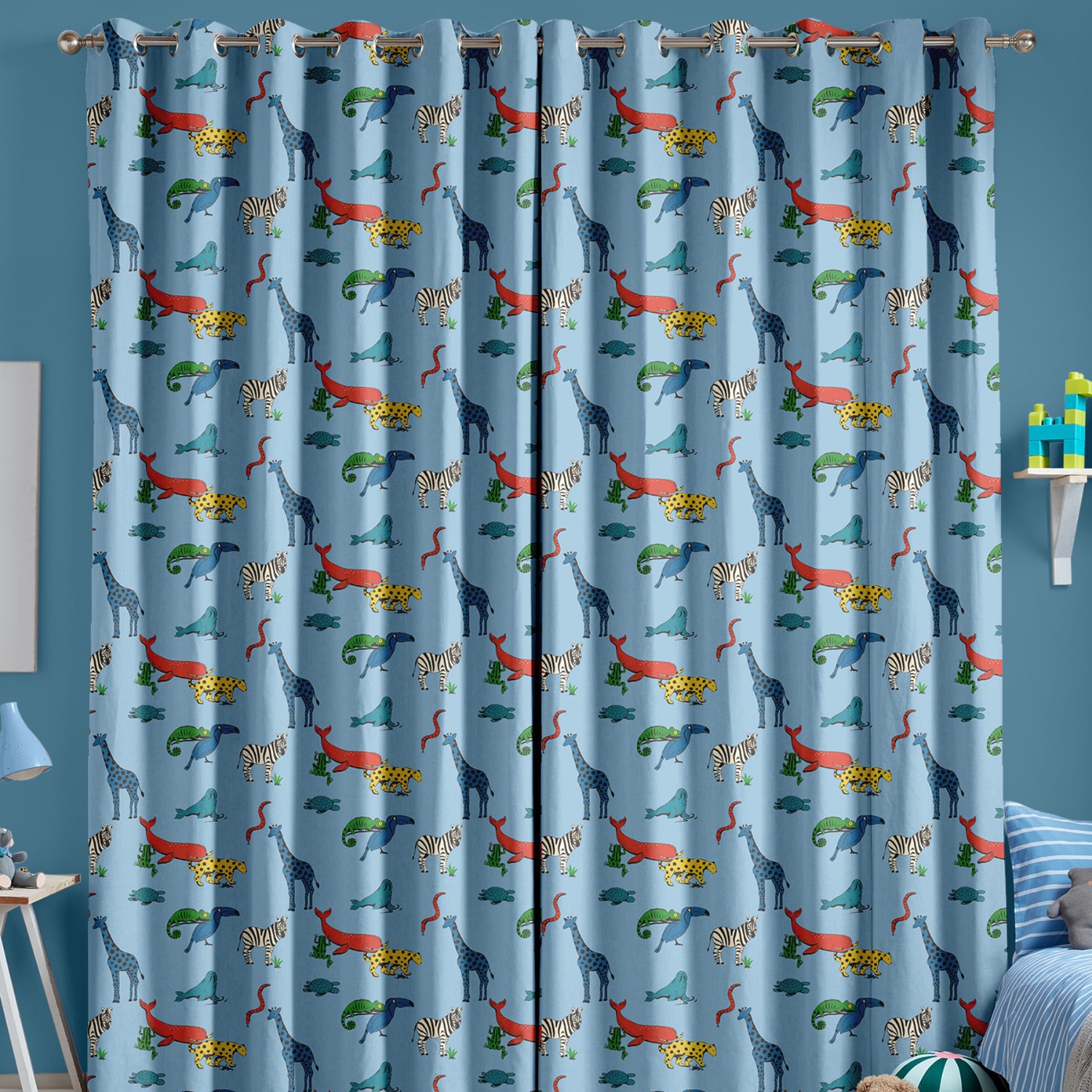 cath kidson animals mid blue curtains