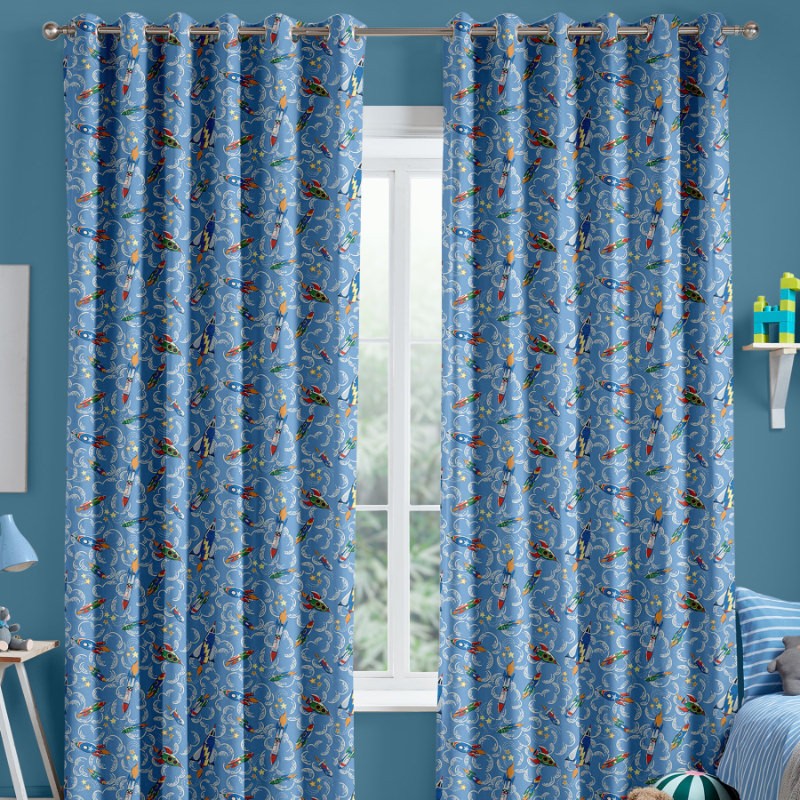 Cath Kidson Rocket Mid Blue Curtains
