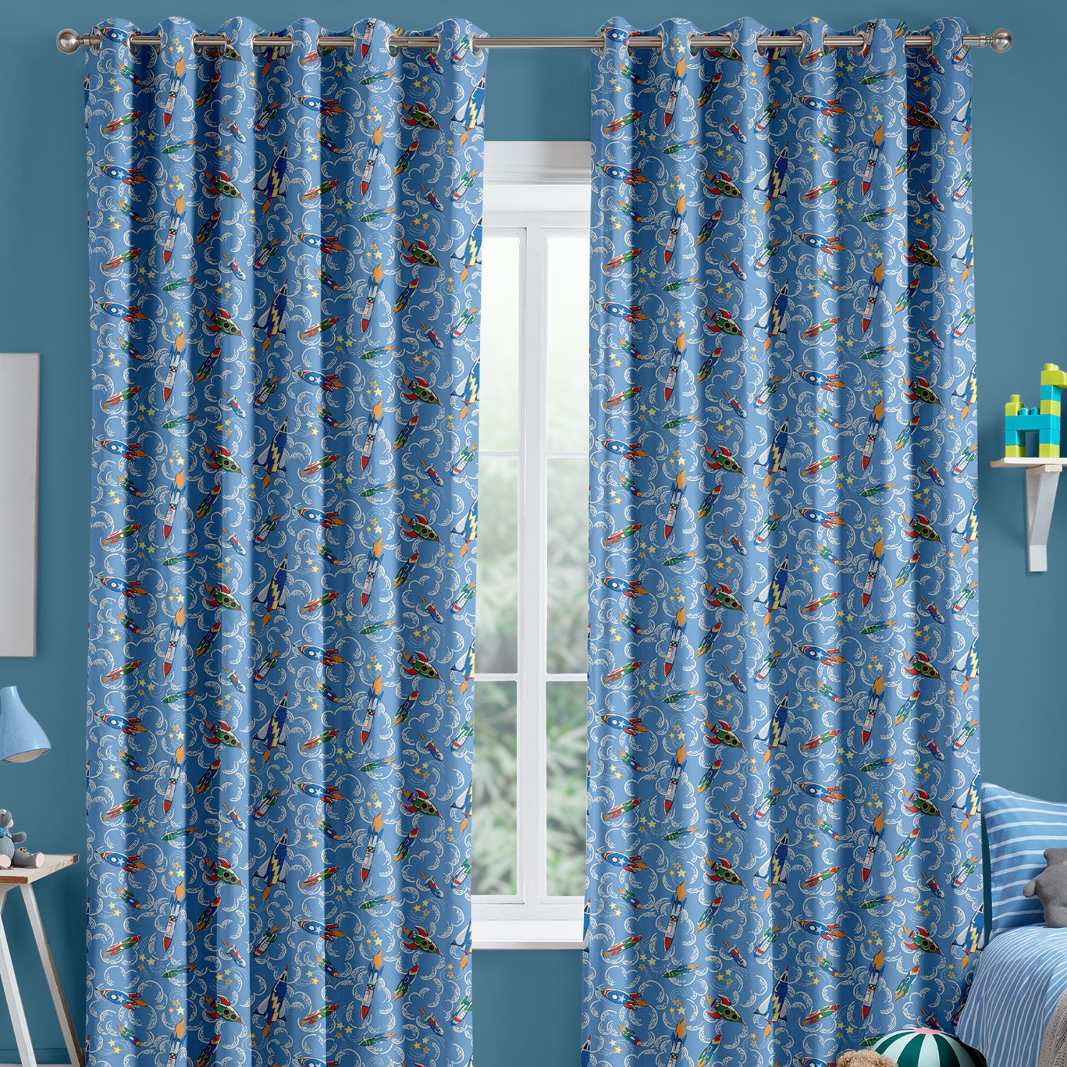 cath kidson rocket mid blue curtains