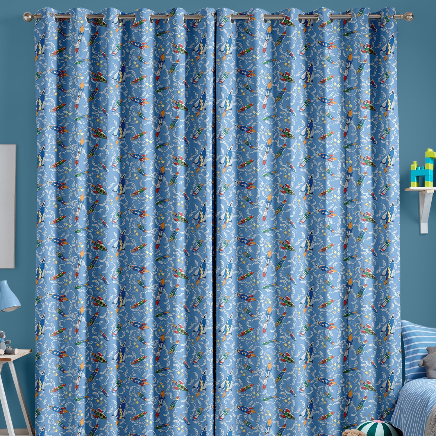 cath kidson rocket mid blue curtains