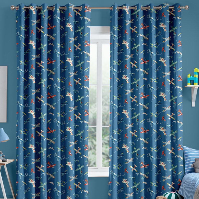 Cath Kidson Planes Mid Blue Curtains