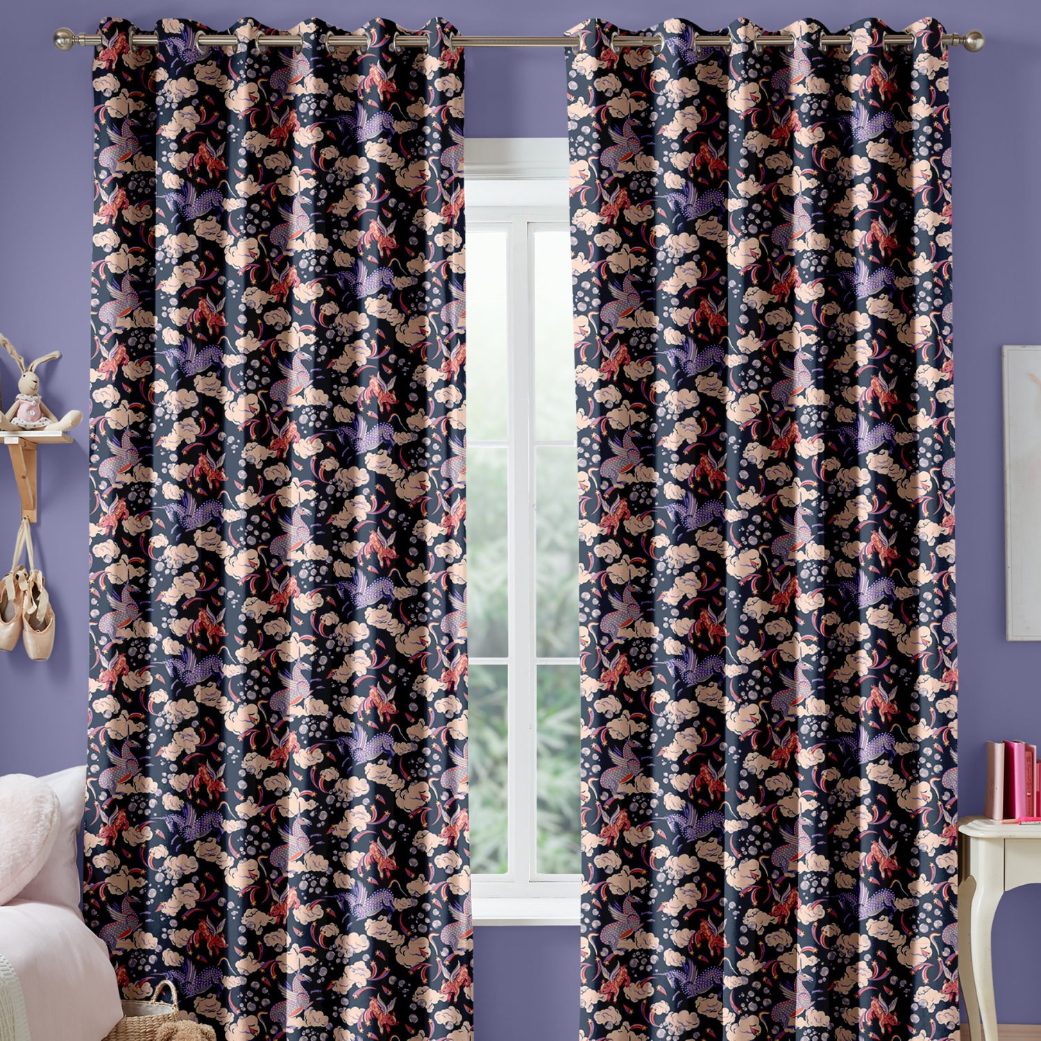 cath kidson unicorn navy curtains
